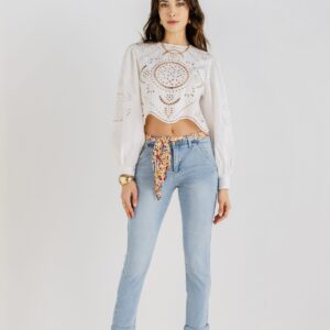 Jeans Chino délavage clair avec foulard